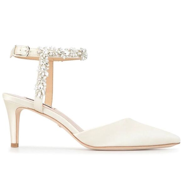 Badgley Mischka Esmeralda Embellished Pointed Toe Pump, Ivory Satin, Size 8.5 - Picture 8 of 8